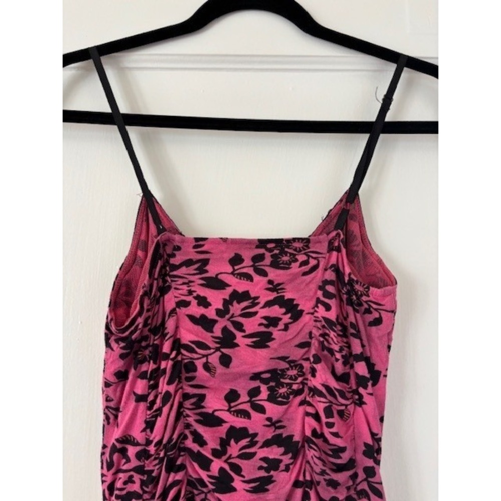 Free People Vintage Y2K Pink Black Floral Ruched Sequin Mini Cocktail Dress Sz 2 - Picture 7 of 14
